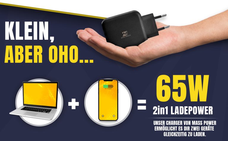 Mass Power 65W charger für Laptops und Handys